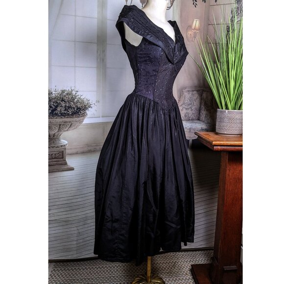 Gunne Sax By Jessica McClintock Vintage Black Sparkle Bodice Fit & Flare Dress - Picture 3 of 5
